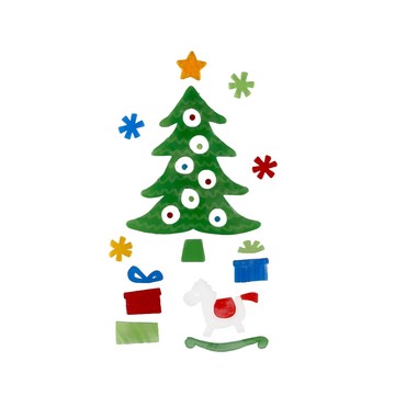 QX Karácsonyfa hintalóval és ajándékokkal zselés ablakdísz szett (312647)