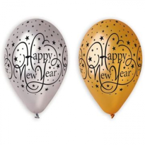 Gemar Happy New Year feliratos lufi csomag - 6 db-os, arany-ezüst (GS110/NY1)