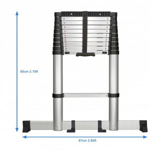 TOOLCRAFT TO-7868814 Alum&iacute;nium/műanyag teleszk&oacute;pos l&eacute;tra, &ouml;sszecsukhat&oacute;, fekete/ez&uuml;st