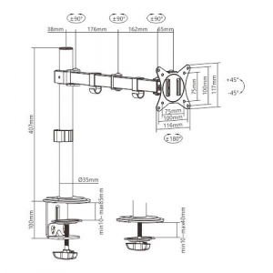 Gembird 1 karos asztalra erősíthető monitor tartó 17”-32” fekete (MA-D1-01)