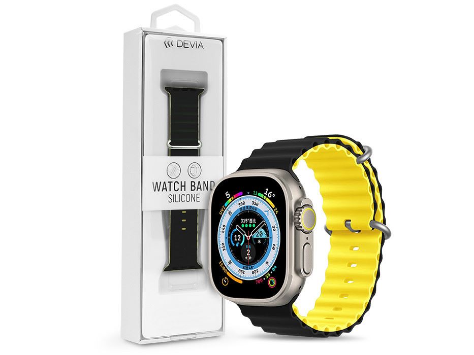 Devia Deluxe Series Sport6 Silicone Two-tone Apple Watch 42/44/45/49mm szilikon sport szíj fekete-sárga (ST381652)