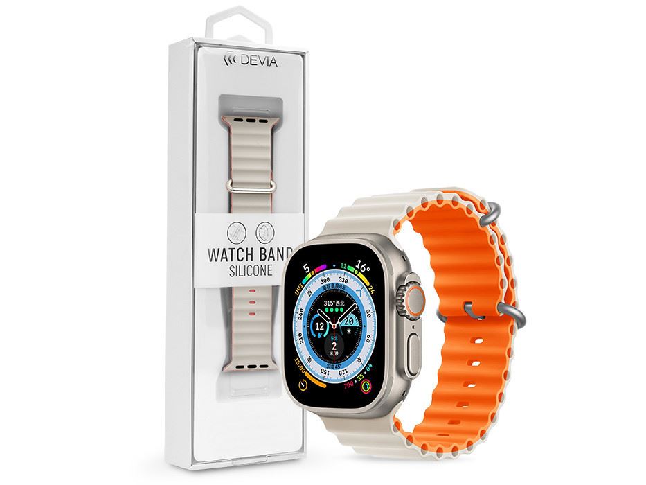 Devia Deluxe Series Sport6 Silicone Two-tone Apple Watch 42/44/45/49mm szilikon sport szíj csillagfény-narancssárga (ST381676)