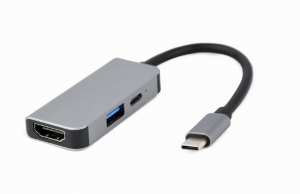 Gembird Multi Port Adapter USB Type C 3in1 USB hub ezüst (A-CM-COMBO3-02)
