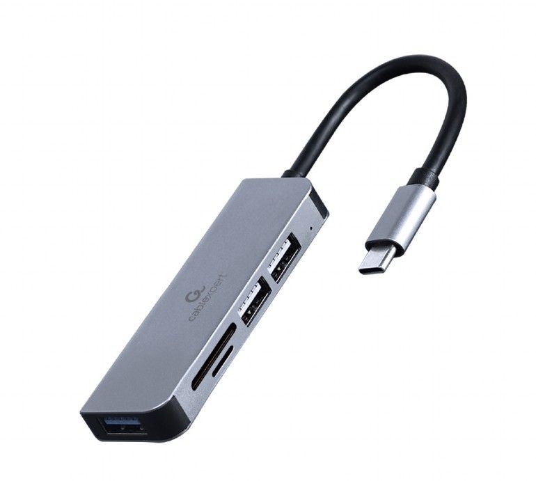 Gembird USB-C 3.1 HUB 3 portos + USB 2.0 kártyaolvasó ezüst (UHB-CM-CRU3P1U2P2-01)