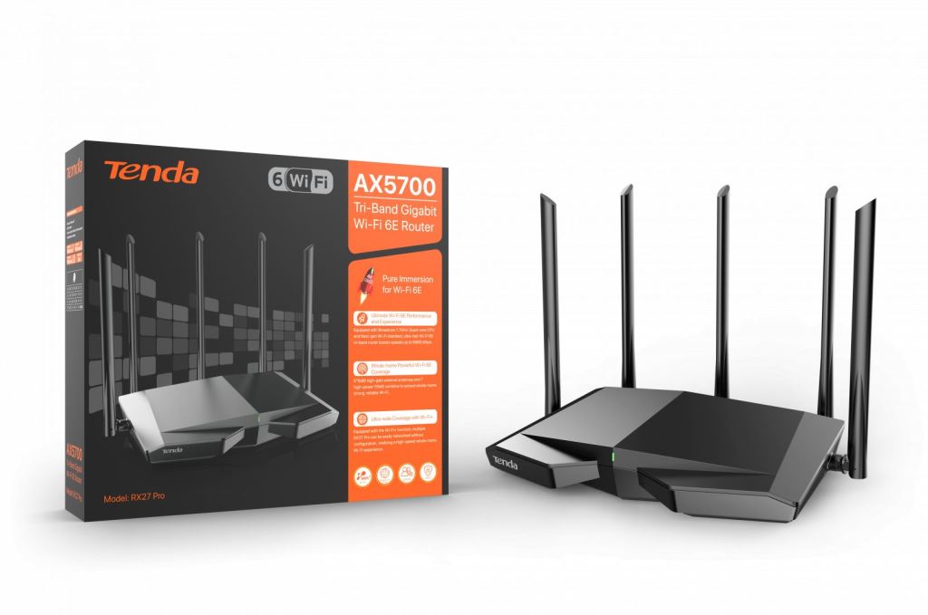 Tenda AX5700 Tri-Band Gigabit Wi-Fi 6E Router (RX27PRO)