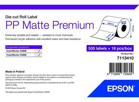 Epson PP Matte Label Premium, Die-cut címkenyomtató tekercspapír 102mm x 51mm, 535 címke (7113410)