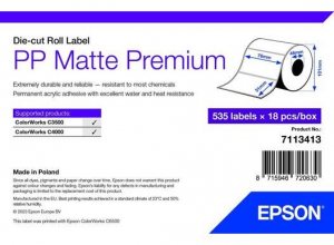 Epson PP Matte Label Premium, Die-cut címkenyomtató tekercspapír 76mm x 51mm, 535 címke (7113413)