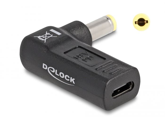 DeLock notebook töltő adapter USB-C anya -> 5,5 x 2,5 mm apa hajlított (60011)