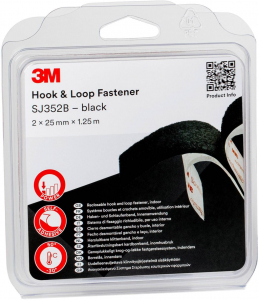 3M SJ352B öntapadós tépőzár, fekete, 1.25 m x 25 mm