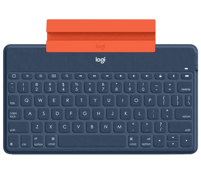 Logitech Keys-to-Go Bluetooth-os kék billentyűzet narancssárga iPhone-állvánnyal UK kiosztás (920-010060)