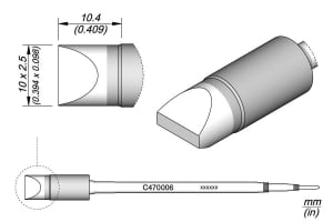 JBC Tools C470006 forraszt&oacute;hegy, v&eacute;ső forma, egyenes 10 x 2.5 mm, hossza 10.4 mm