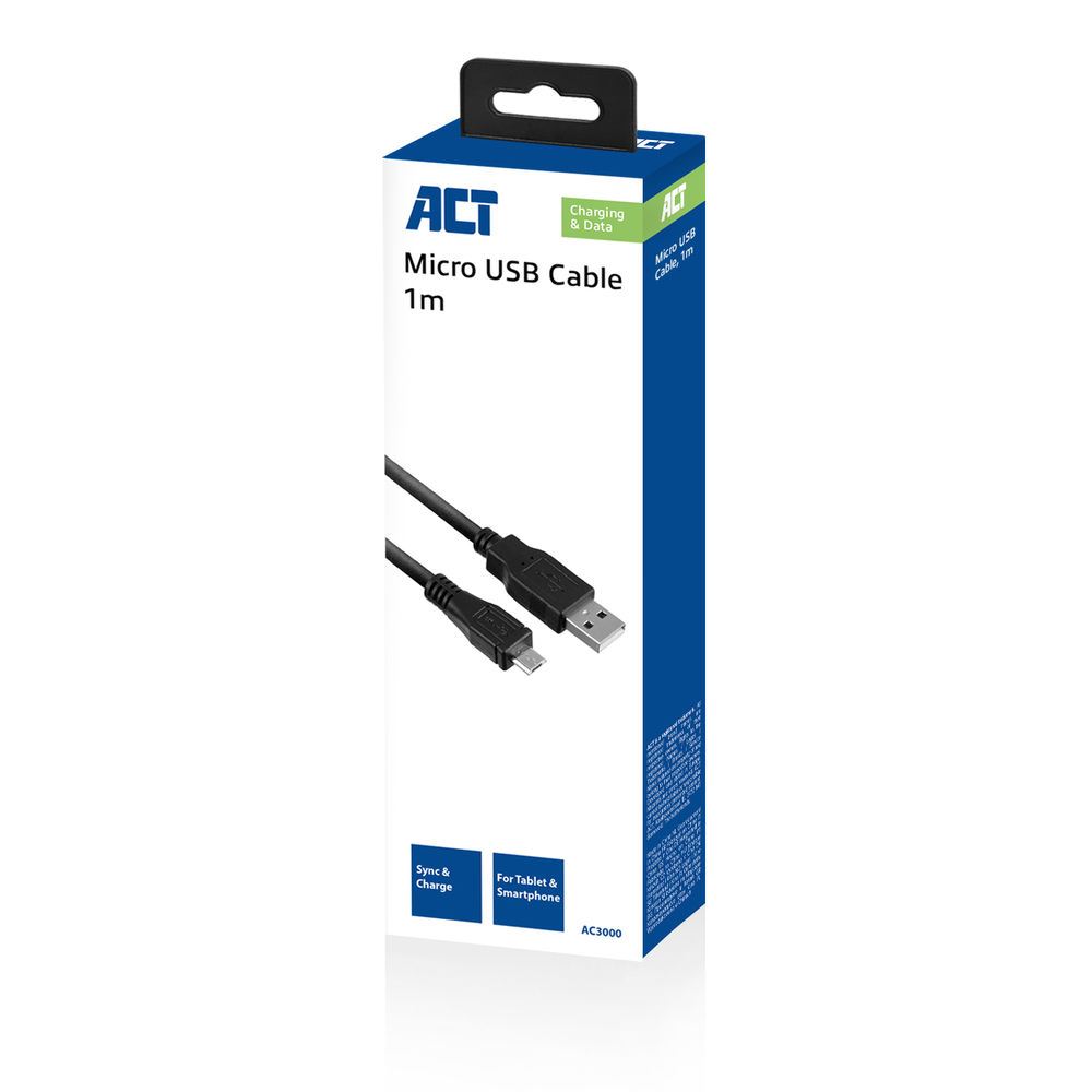 ACT USB-A - MicroUSB adat- és töltőkábel 1m fekete (AC3000)
