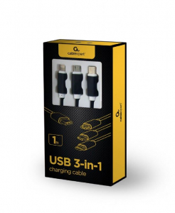Gembird 3az1-ben USB-A - Lightning/microUSB/USB-C töltőkábel 1m fekete (CC-USB2-AM31-1M)