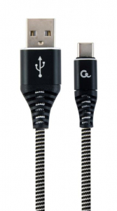 Gembird USB type-C - USB Type-A szövet borítású adat- és töltőkábel 2m fehér-fekete (CC-USB2B-AMCM-2M-BW)