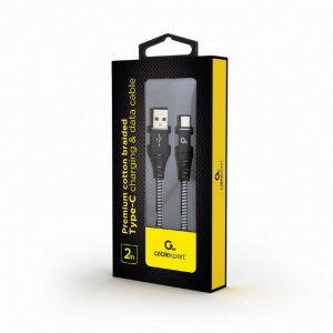 Gembird USB type-C - USB Type-A szövet borítású adat- és töltőkábel 2m fehér-fekete (CC-USB2B-AMCM-2M-BW)