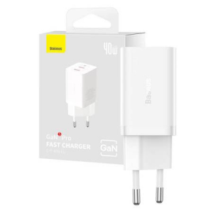 Baseus GaN5 2xUSB-C hálózati töltő 40W fehér (CCGP180102)