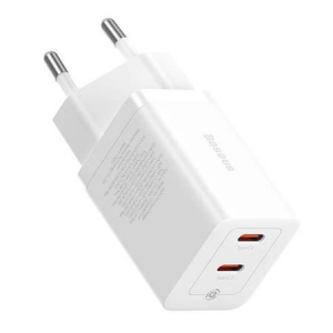 Baseus GaN5 2xUSB-C hálózati töltő 40W fehér (CCGP180102)