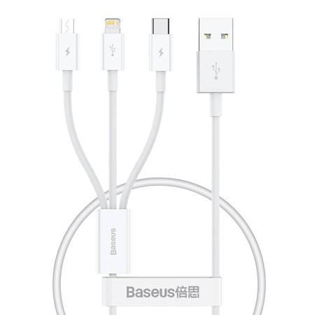 Baseus 3 az 1-ben USB-A --> USB-C/Lightning/Micro USB kábel 0,5 m fehér (P10320105221-01)