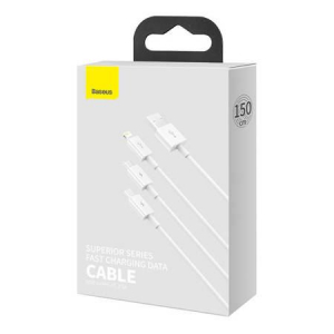 Baseus 3 az 1-ben USB-A --> USB-C/Lightning/Micro USB kábel 0,5 m fehér (P10320105221-01)
