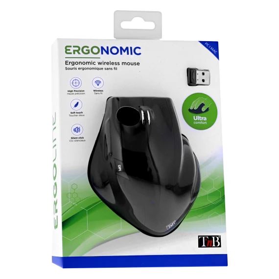 TnB vezeték nélküli ergonomikus egér fekete (MWERGO)