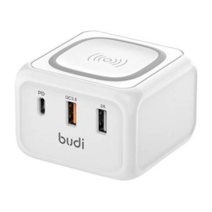 Budi vezeték nélküli töltő 2x USB + USB-C 10W fehér (317TE)