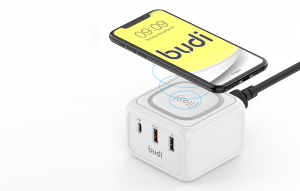 Budi vezeték nélküli töltő 2x USB + USB-C 10W fehér (317TE)