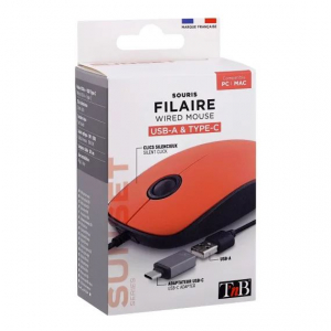 TnB vezetékes egér USB-A - USB-C csatlakozó adapterrel piros-fekete (MUSUNSETRD)
