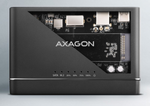 Axagon ADSA-CC külső M.2 NVMe SSD ház és SATA HDD adapter fekete