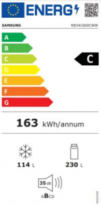 Samsung RB34C600CWW/EF alulfagyasztós hűtőszekrény fehér