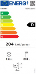 Samsung RB34C670DWW/EF alulfagyasztós hűtőszekrény fehér