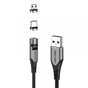Vention 2az1-ben USB-A / USB-C / Micro-USB mágneses kábel 0.5m szürke (CQXHD)