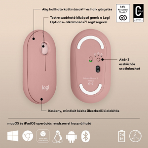 Logitech M350s Pebble 2 vezeték nélküli bluetooth egér rose (910-007014)