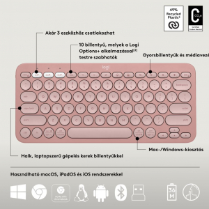 Logitech Pebble 2 Combo vezeték nélküli billentyűzet és egér kombó, bluetooth US INTL rose (920-012241)