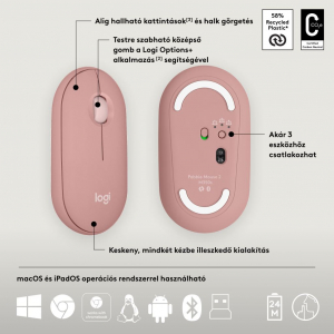 Logitech Pebble 2 Combo vezeték nélküli billentyűzet és egér kombó, bluetooth US INTL rose (920-012241)