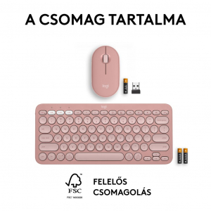 Logitech Pebble 2 Combo vezeték nélküli billentyűzet és egér kombó, bluetooth US INTL rose (920-012241)