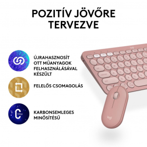 Logitech Pebble 2 Combo vezeték nélküli billentyűzet és egér kombó, bluetooth US INTL rose (920-012241)