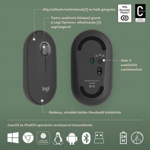 Logitech Pebble 2 Combo vezeték nélküli billentyűzet és egér kombó Machez,  bluetooth US INTL grafit (920-012244)