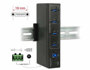 Delock külső ipari hub4 x USB 3.0 A 15 kV ESD védelemmel (63309)