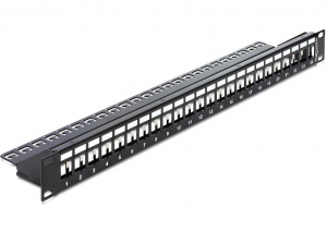 Delock 19" 24 portos Keystone patch panel tehermentesítővel (43277)