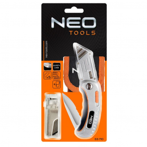 NEO Tools 63-710 trapézpengés összecsukható sniccer + kés, 5 pengével