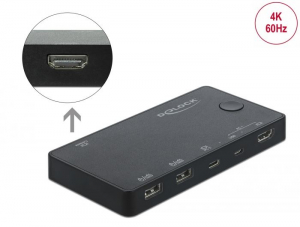 Delock HDMI / USB-C KVM 4K, 60Hz kapcsol&oacute; USB 2.0 (11477)