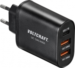 VOLTCRAFT 2xUSB-A 1xUSB-C hálózati töltő + USB-C kábel fekete (VC-12231145)