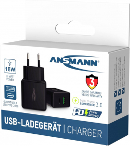 Ansmann 1xUSB-A + 1xUSB-C hálózati adapter fekete (1001-0109)