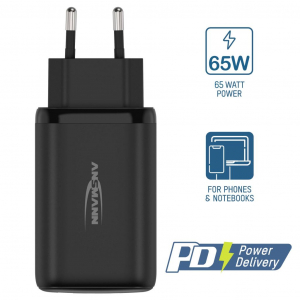 Ansmann 1xUSB-A 2xUSB-C hálózati adapter fekete (1001-0128)