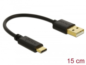 Delock USB-A -> USB-C töltőkábel 15cm fekete (85354)