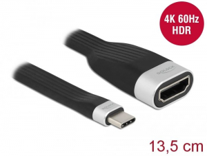 Delock USB-C apa - HDMI anya lapos csík kábel 13,5 cm fekete (86729)