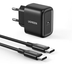 UGREEN USB-C hálózati töltő 25W + USB-C - USB-C kábel 2m fekete (50581B)