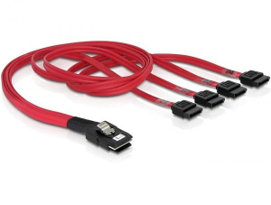 Delock mini SAS36 tűs - 4db SATA k&aacute;bel 50cm piros (83057)