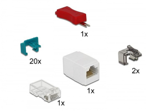 Delock Biztons&aacute;gi kapocs kezdő k&eacute;szlet RJ45 csatlakoz&oacute;hoz 20 db-os (86406)