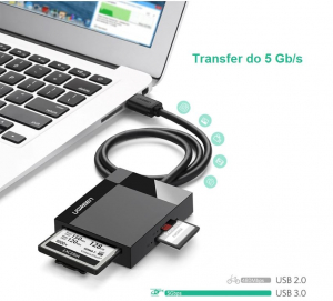 UGREEN CR125 4 az 1-ben USB 3.0 kártyaolvasó 0.5m, fekete (30333B)